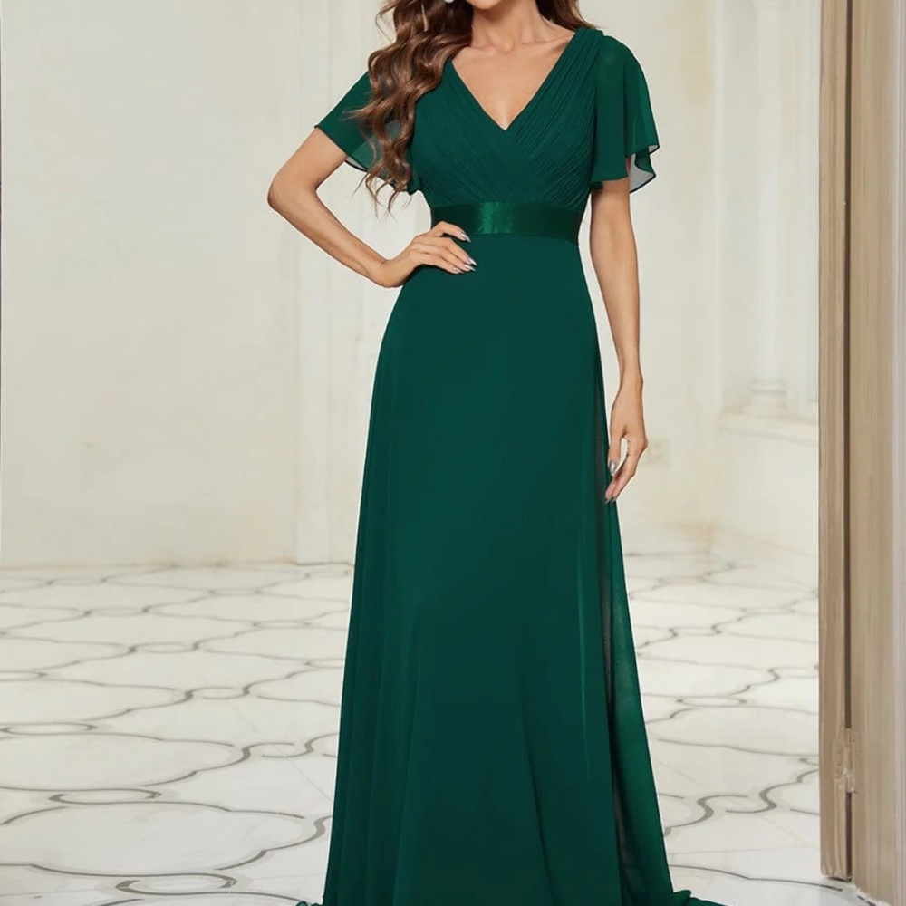 Ever Pretty Emerald Green V-Neck Flutter Sleeve Gown